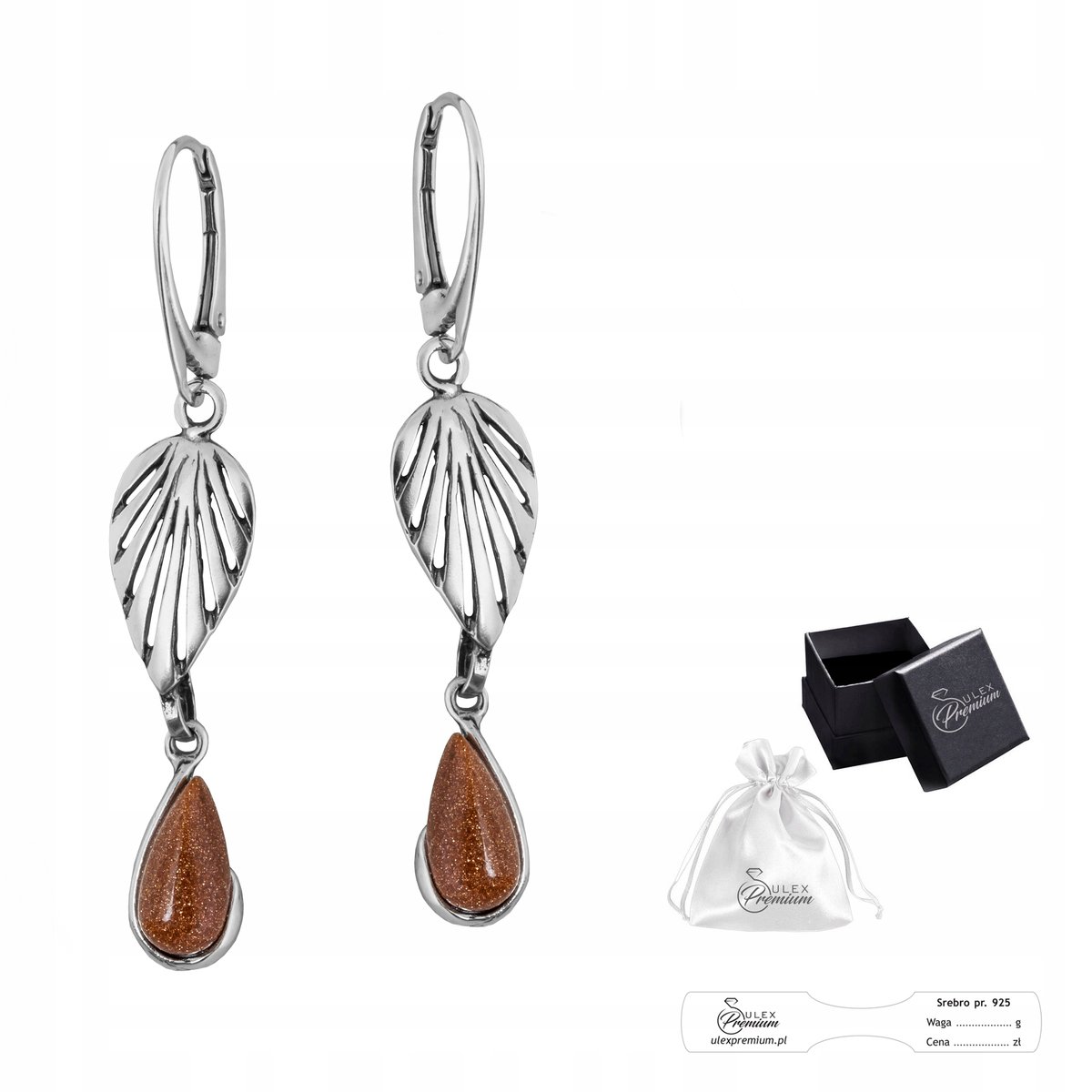 Kolczyki srebrne pr. 925 Eleganckie Wiszące Kolczyki Z Piaskiem Pustyni