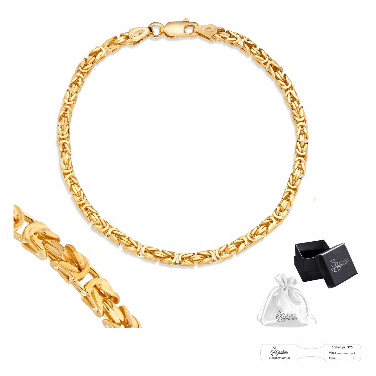 Bransoletka Złota Męska Bizantyna Srebro 925 Splot Królewski 20 cm x 3 mm