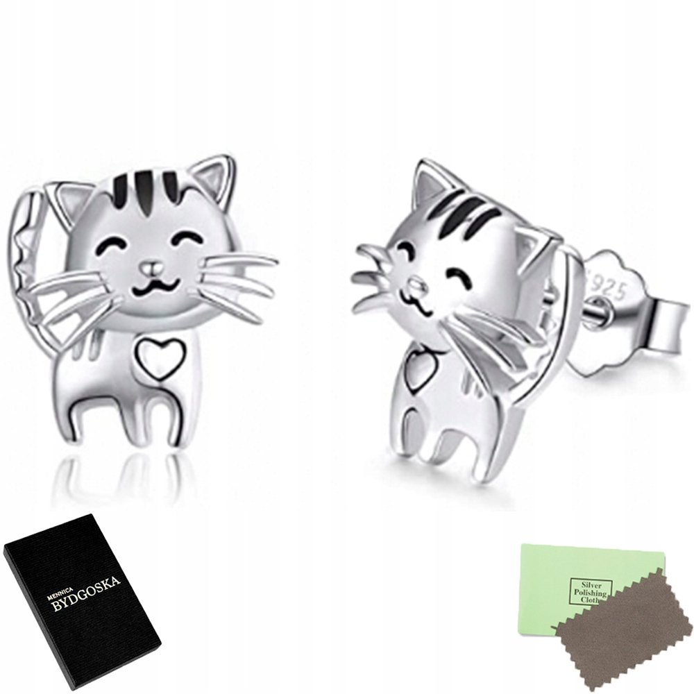 SREBRNE KOLCZYKI 925 KOTKI DLA DZIEWCZYNKI