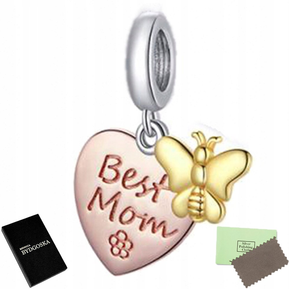 SREBRNY CHARMS SERCE ZAWIESZKA 925 BEADS DLA MAMY