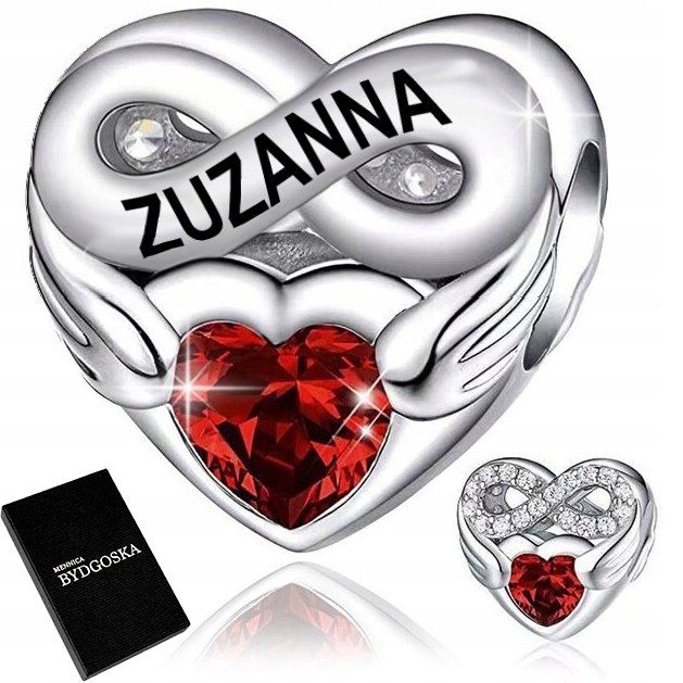 SREBRNY CHARMS ZAWIESZKA SERCE NIESKOŃCZONOŚĆ IMIĘ ZUZANNA ZUZIA SREBRO 925