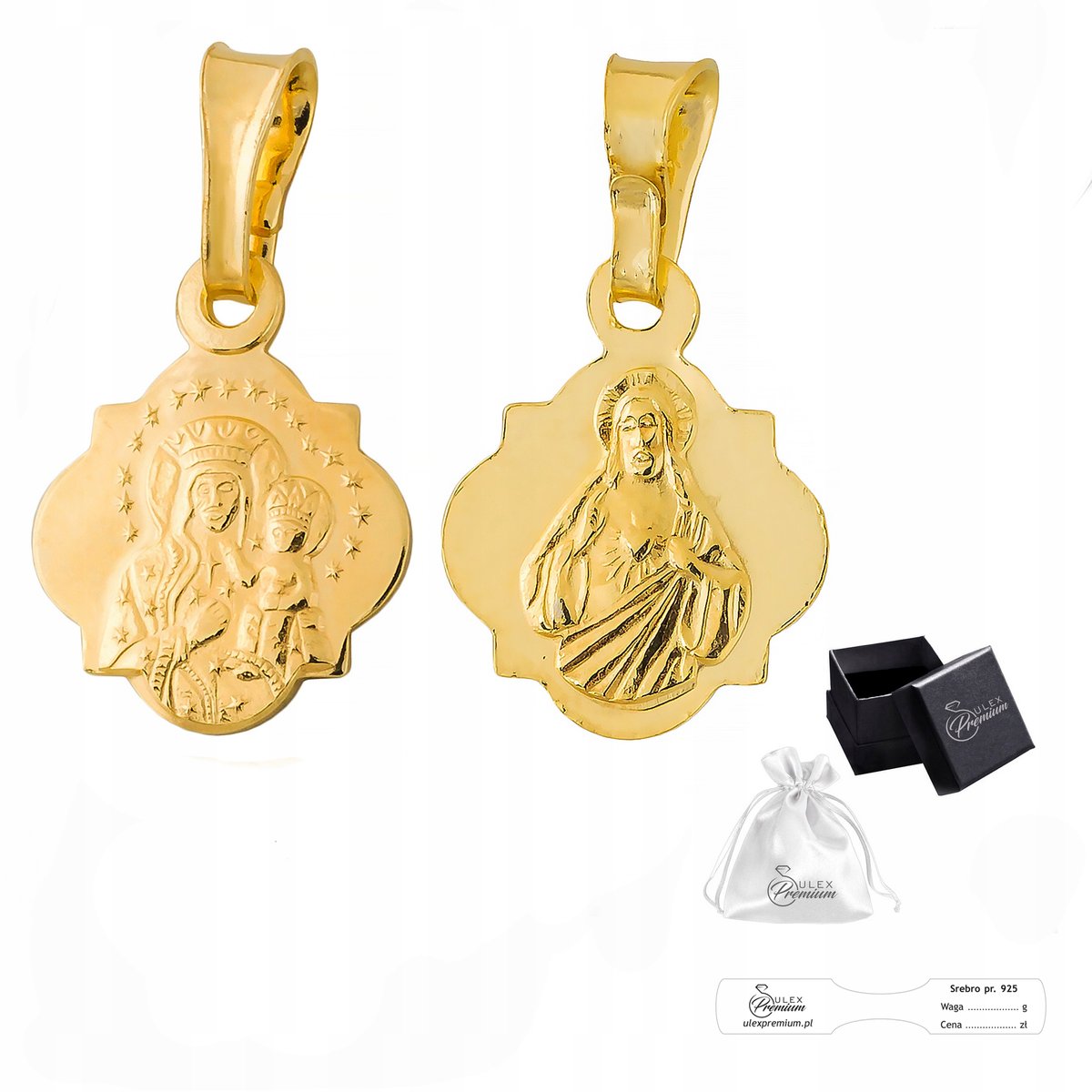 Medalik Szkaplerz srebro pr. 925 Złota Zawieszka Matka Boska Szkaplerzna