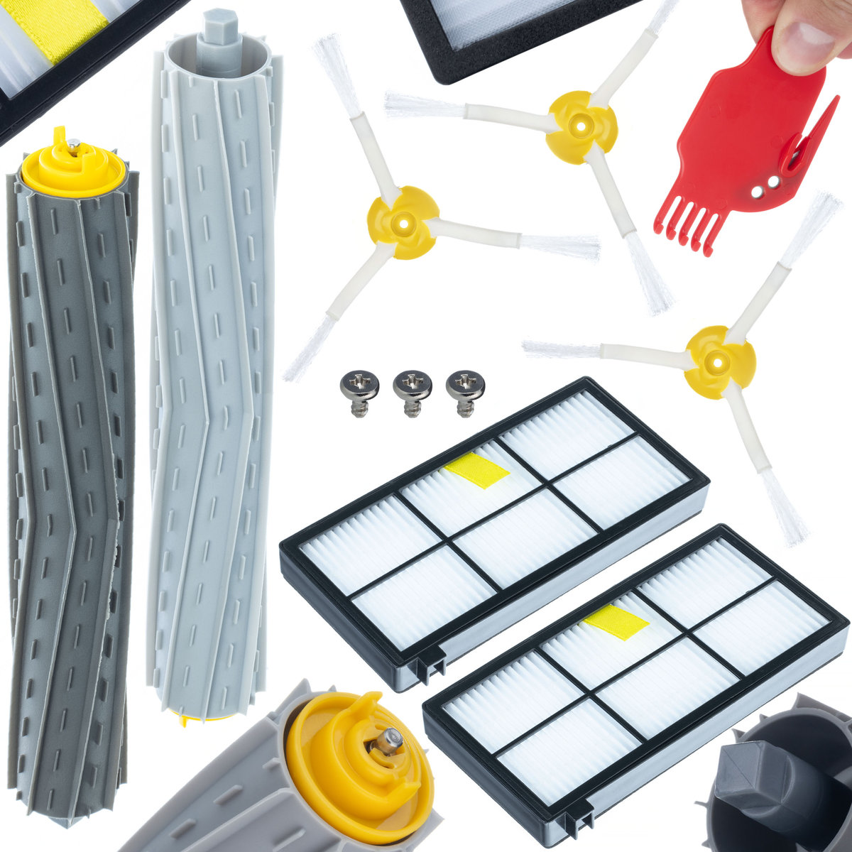 Zestaw akcesoriów do iRobot Roomba 800 900 2x filtry HEPA 3x szczotki 3-ramienne 2x wałki gumowe 1x narzędzie czyszczące komplet