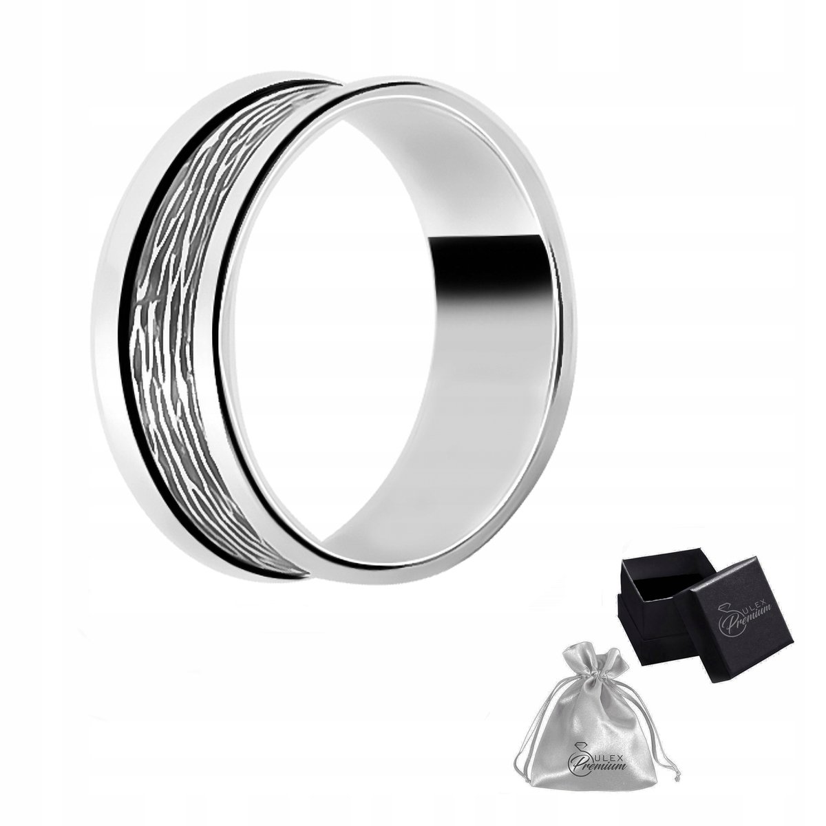 Elegancka Obrączka z Oksydowanym Paskiem Srebro pr. 925 szer. 7 mm r. 17