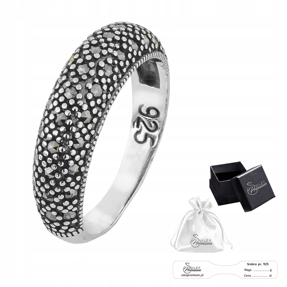 Pierścionek Srebrny pr 925 Pierścień z Markazytami dla Niej Prezent r. 16