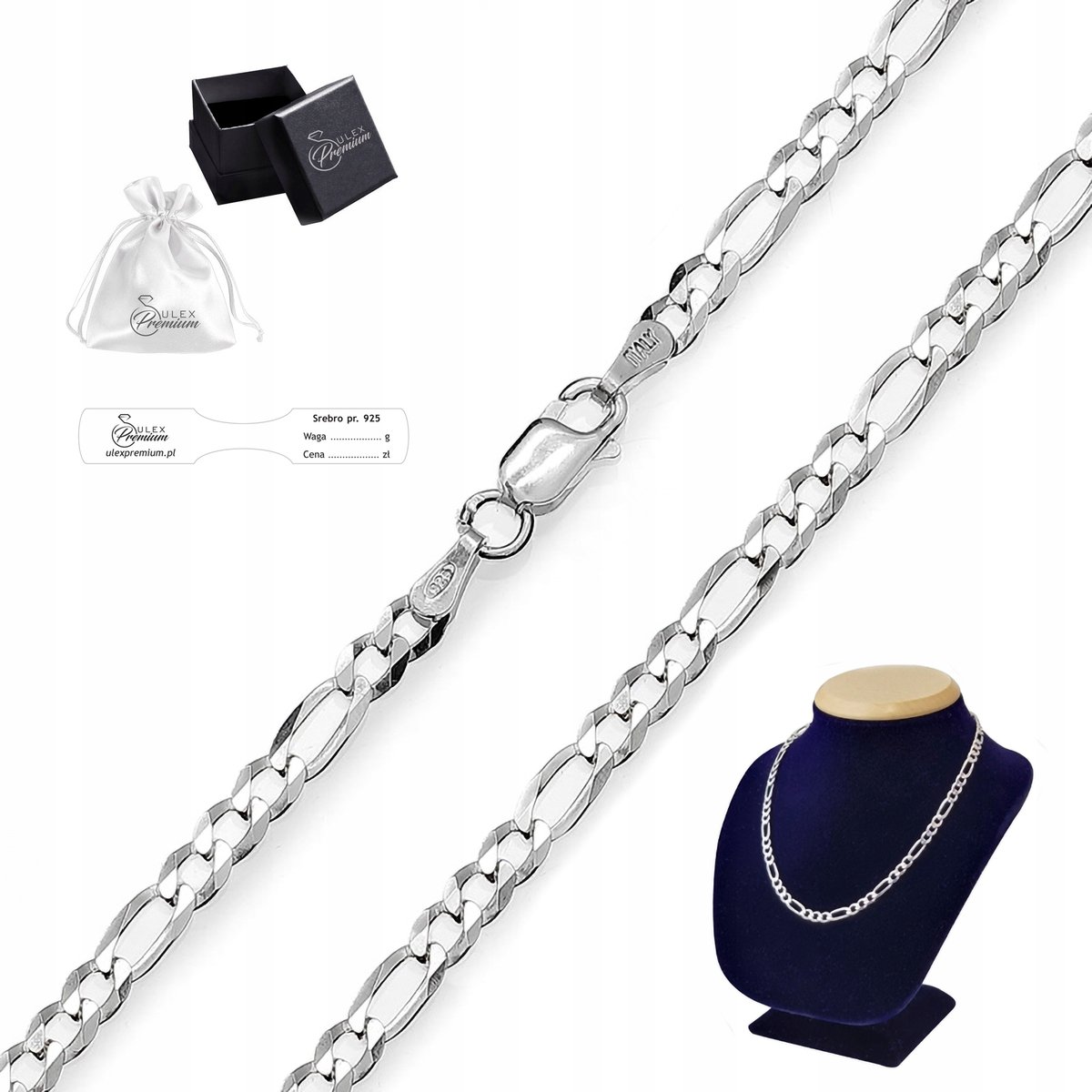 Łańcuszek Męski Srebrny Splot FIGARO Srebro pr. 925 Prezent 60 cm x 2 mm