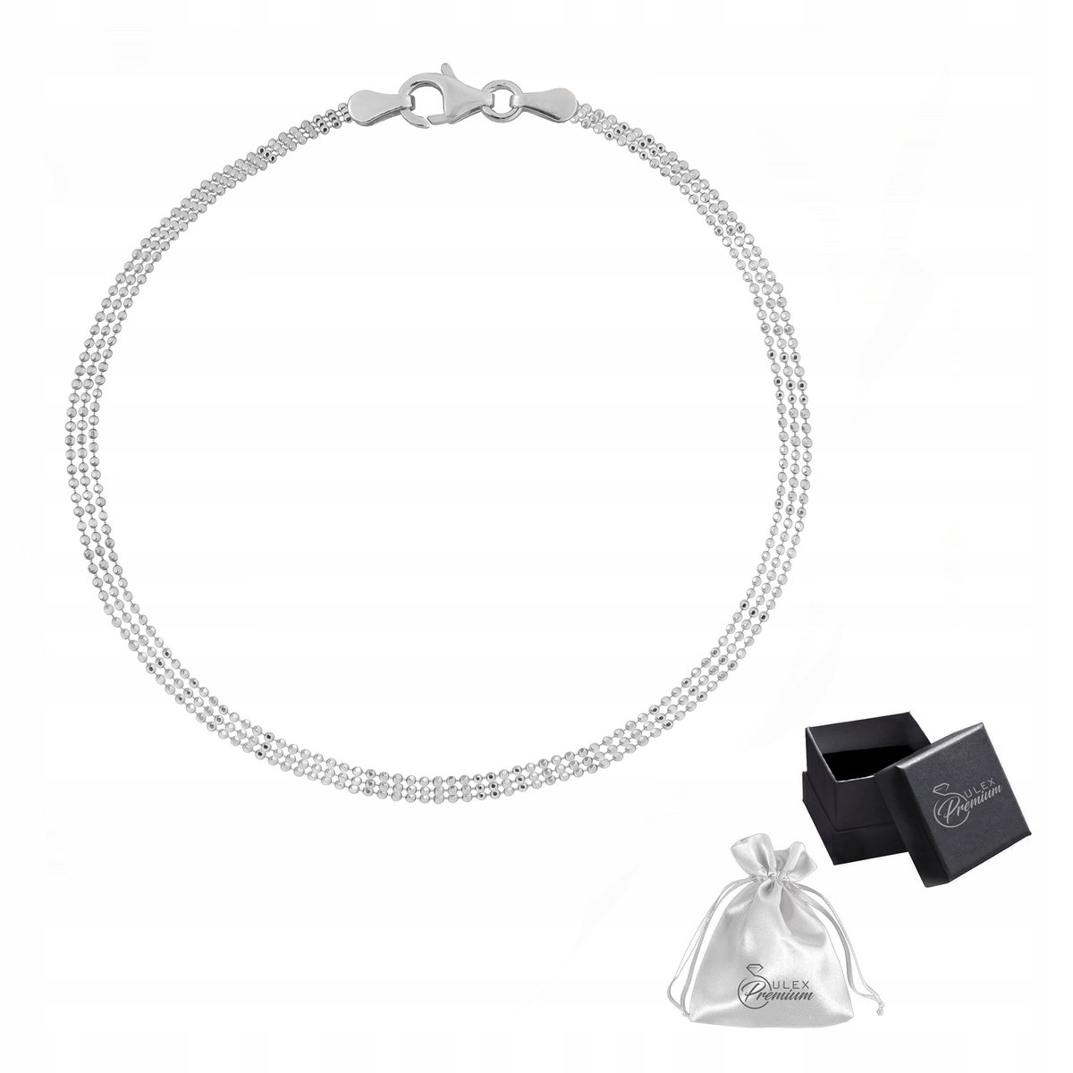 Bransoletka srebrna pr. 925 Elegancka Rodowana Trzyrzędowa Kuleczki
