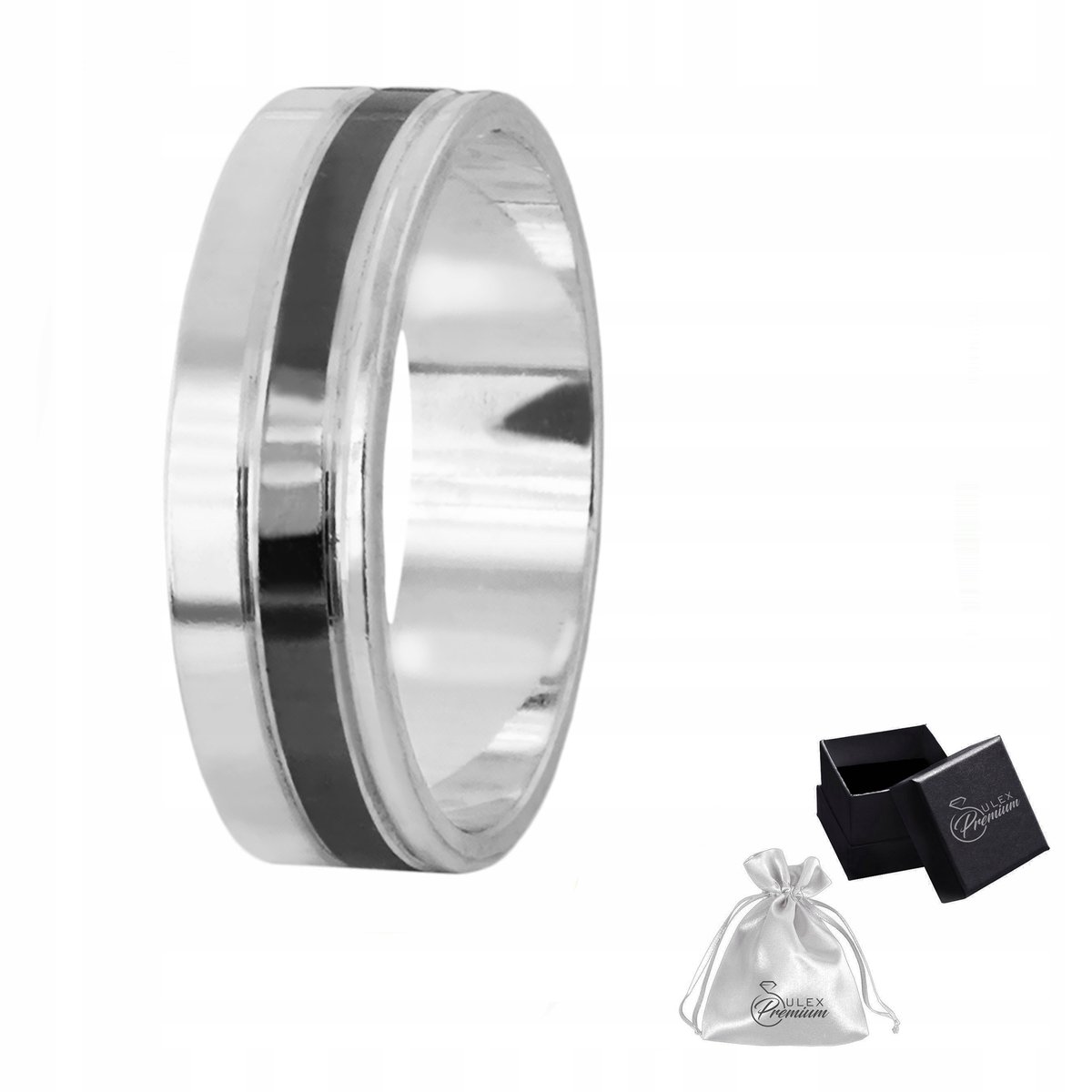 Pierścionek srebro pr. 925 Obrączka z Czarnym Paskiem szer. 6 mm r.13