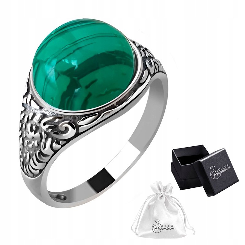 Pierścionek srebrny pr. 925 Stylowy Pierścionek z Malachitem| r. 16