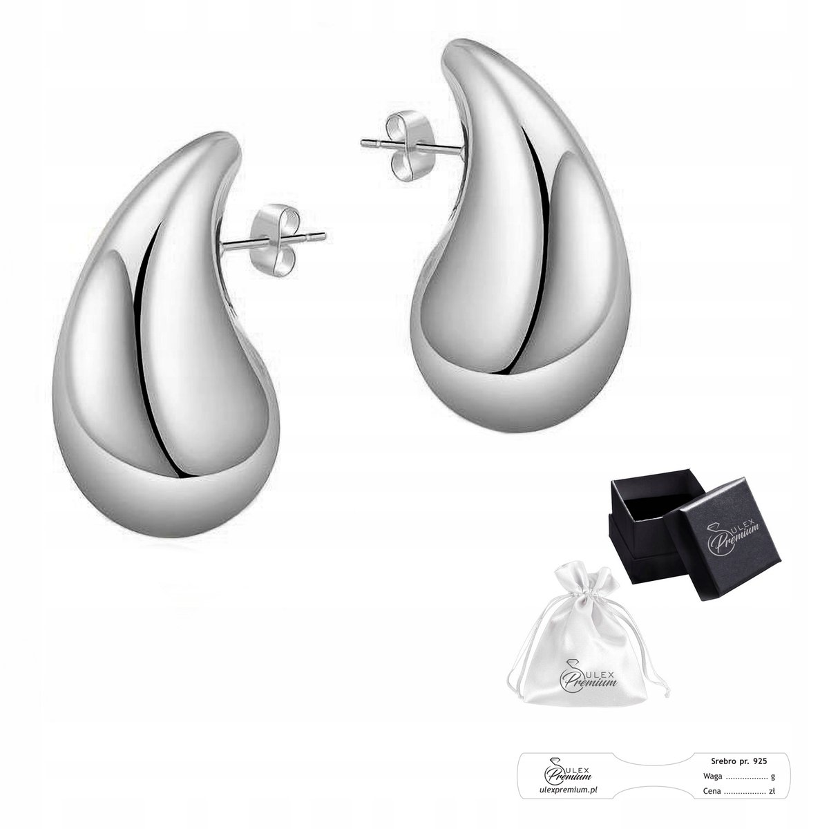 Kolczyki srebro 925 Eleganckie Rodowane Kolczyki Kropla Sztyft dla Niej