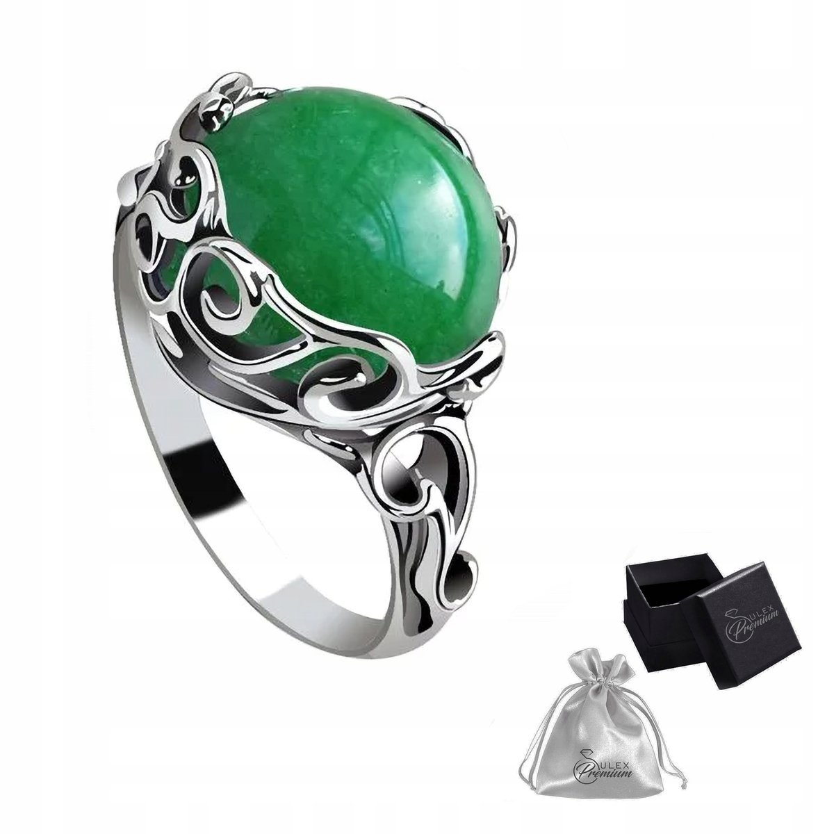 Pierścionek srebrny z Naturalnym Agatem Zielonym Srebro 925 r. 25