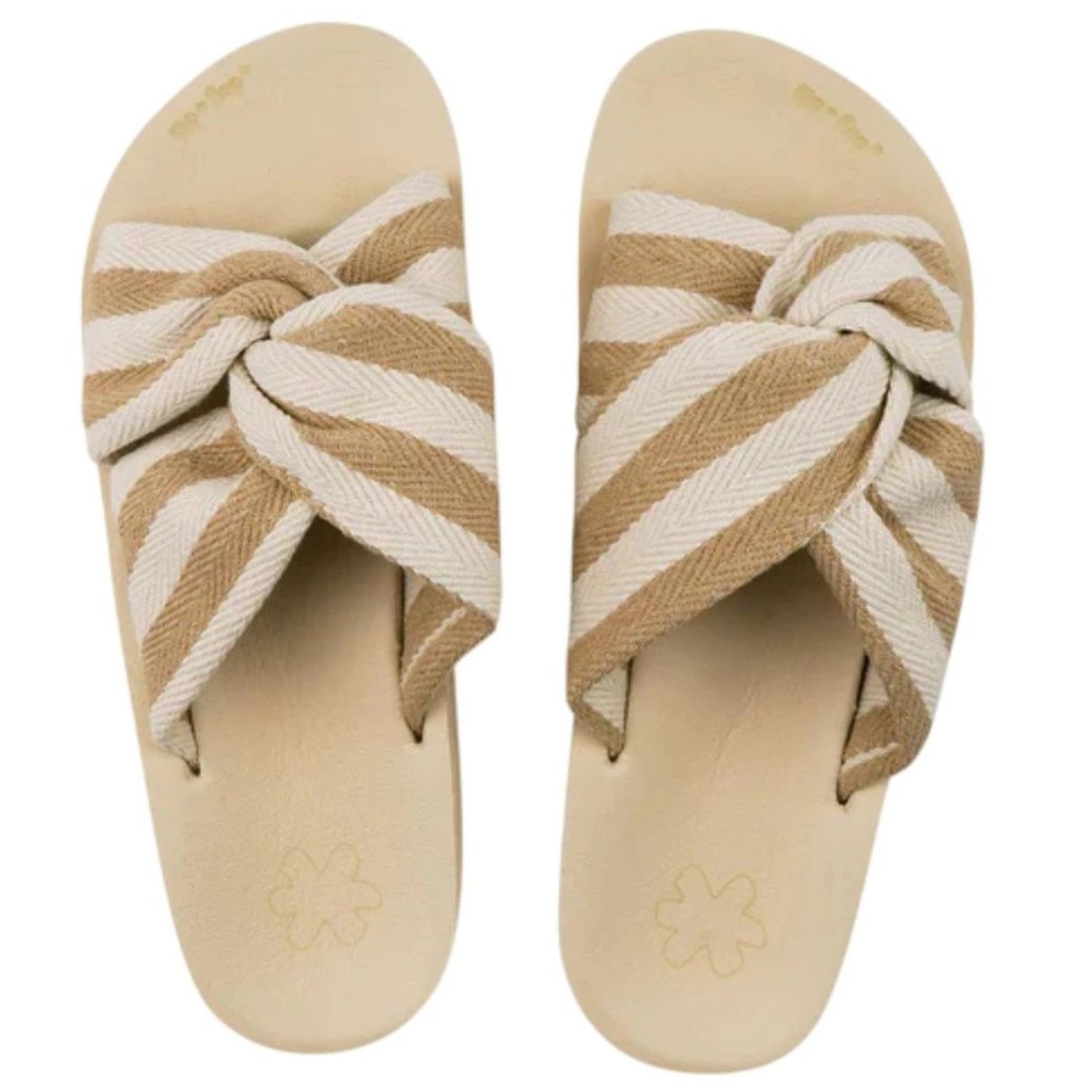 Klapki damskie Flip Flop Wedgy Twist lekkie beżowe w paski-39