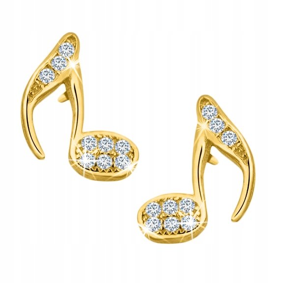 KOLCZYKI ZŁOTE WKRĘTKI NUTKI SREBRO PRÓBA 925 POZŁACANE ORGYINALNE