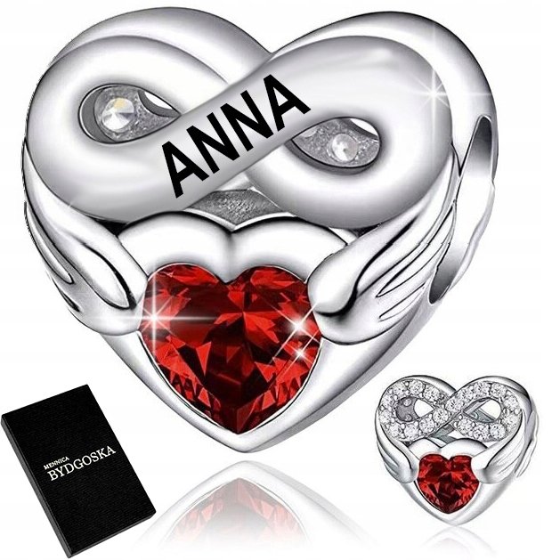 SREBRNY CHARMS ZAWIESZKA SERCE NIESKOŃCZONOŚĆ IMIĘ ANNA ANIA SREBRO 925