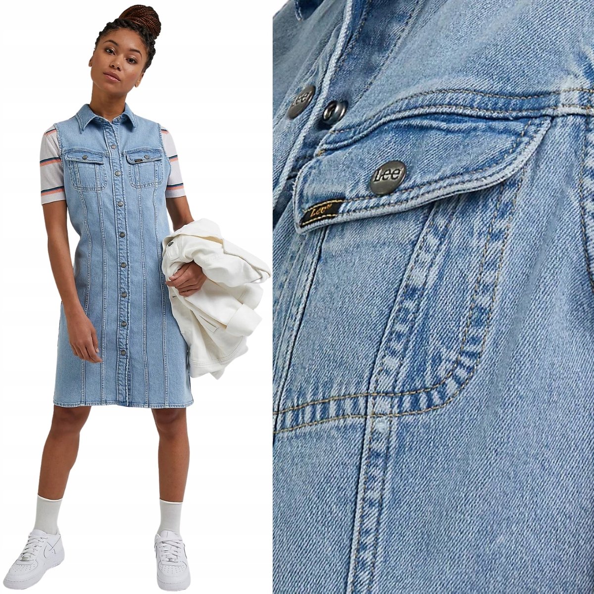 Lee SLEEVELESS DRESS Frosted Blue TRAPEZOWA JEANSOWA SUKIENKA BEZ RĘKAWÓW S