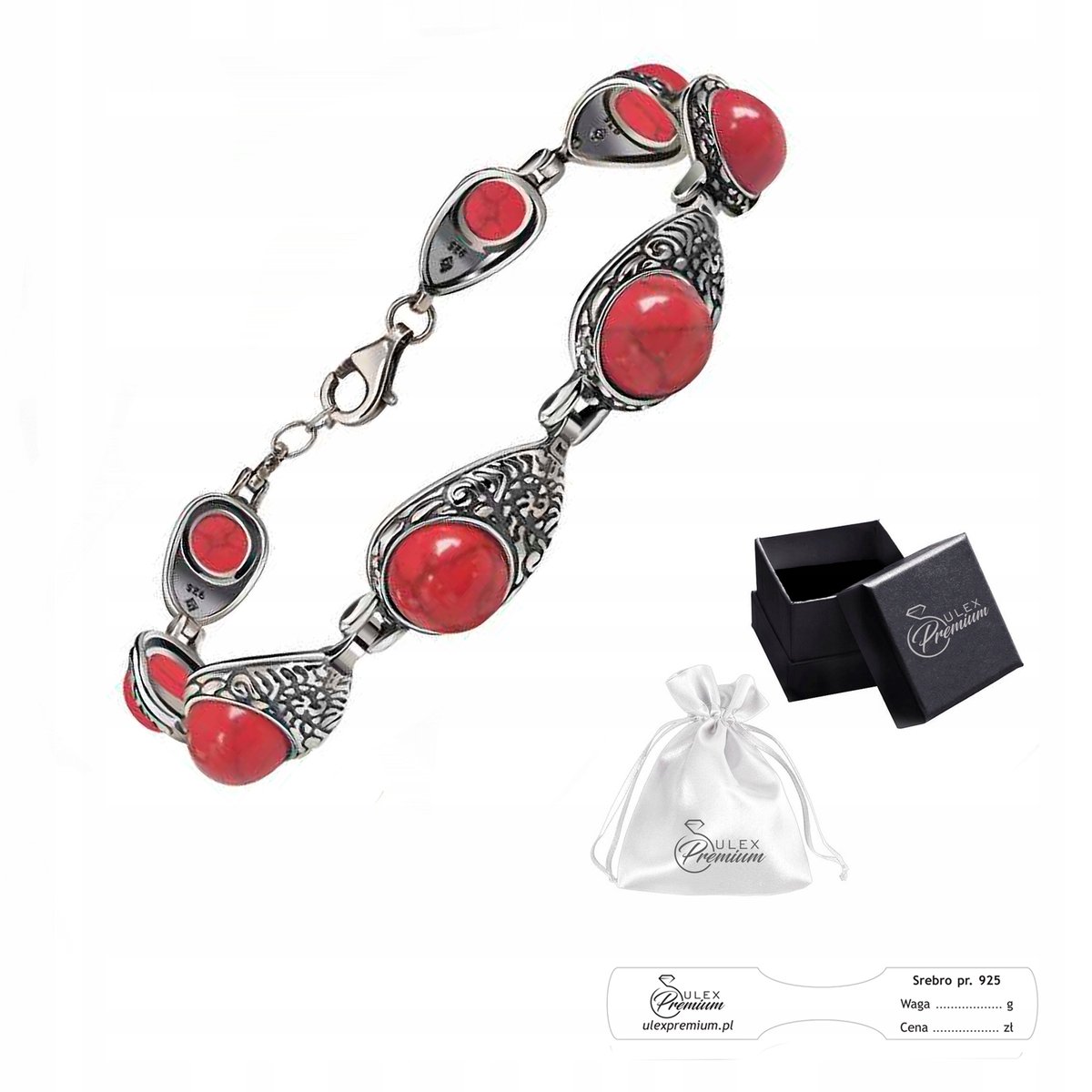 Bransoletka srebro pr. 925 Elegancka Klasyczna Bransoletka z Koralowcem