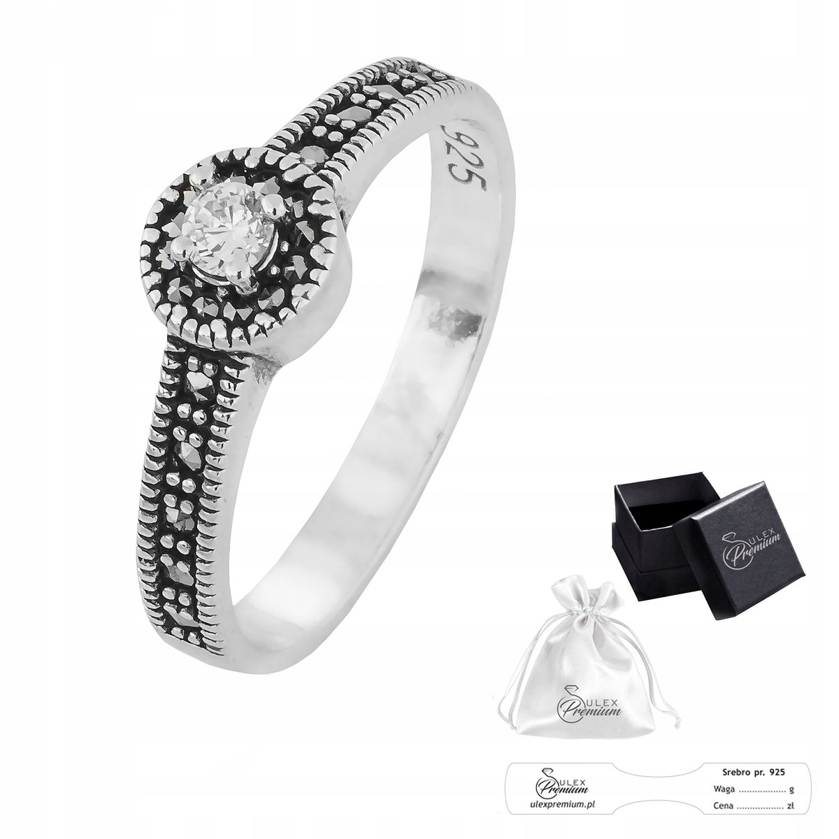 Pierścionek Srebrny pr. 925 Elegancki z Markazytami i Cyrkonią r. 16