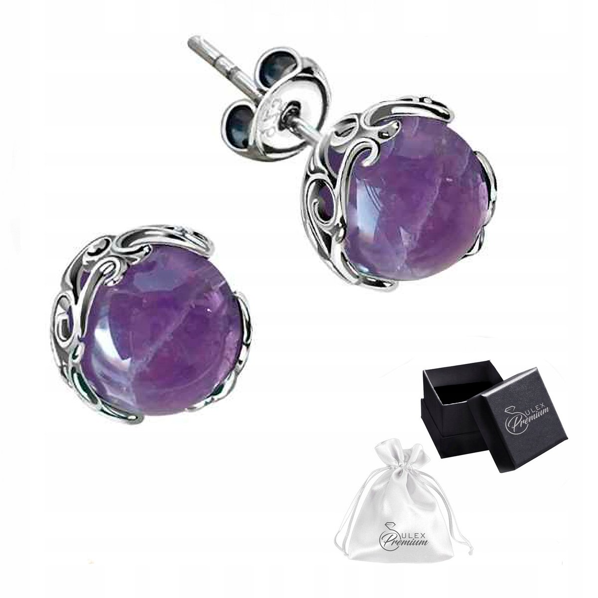 Kolczyki Sztyfty srebro pr. 925 Eleganckie z Pięknym Naturalnym Ametystem