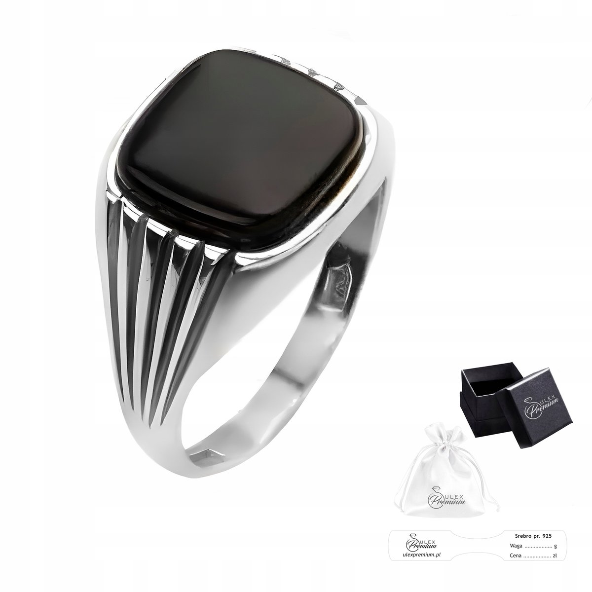 Sygnet srebro pr. 925 Elegancki Stylowy Pierścień z Czarnym Onyksem r. 30