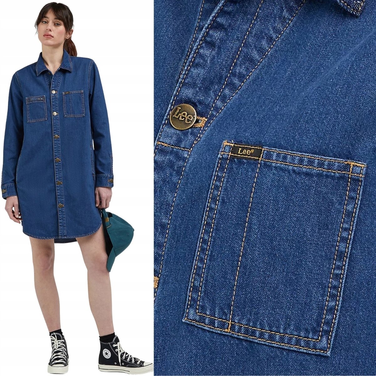 Lee UNIONALL SHIRT DRESS Into The Moon PROSTA JEANSOWA SUKIENKA OVERSIZE L