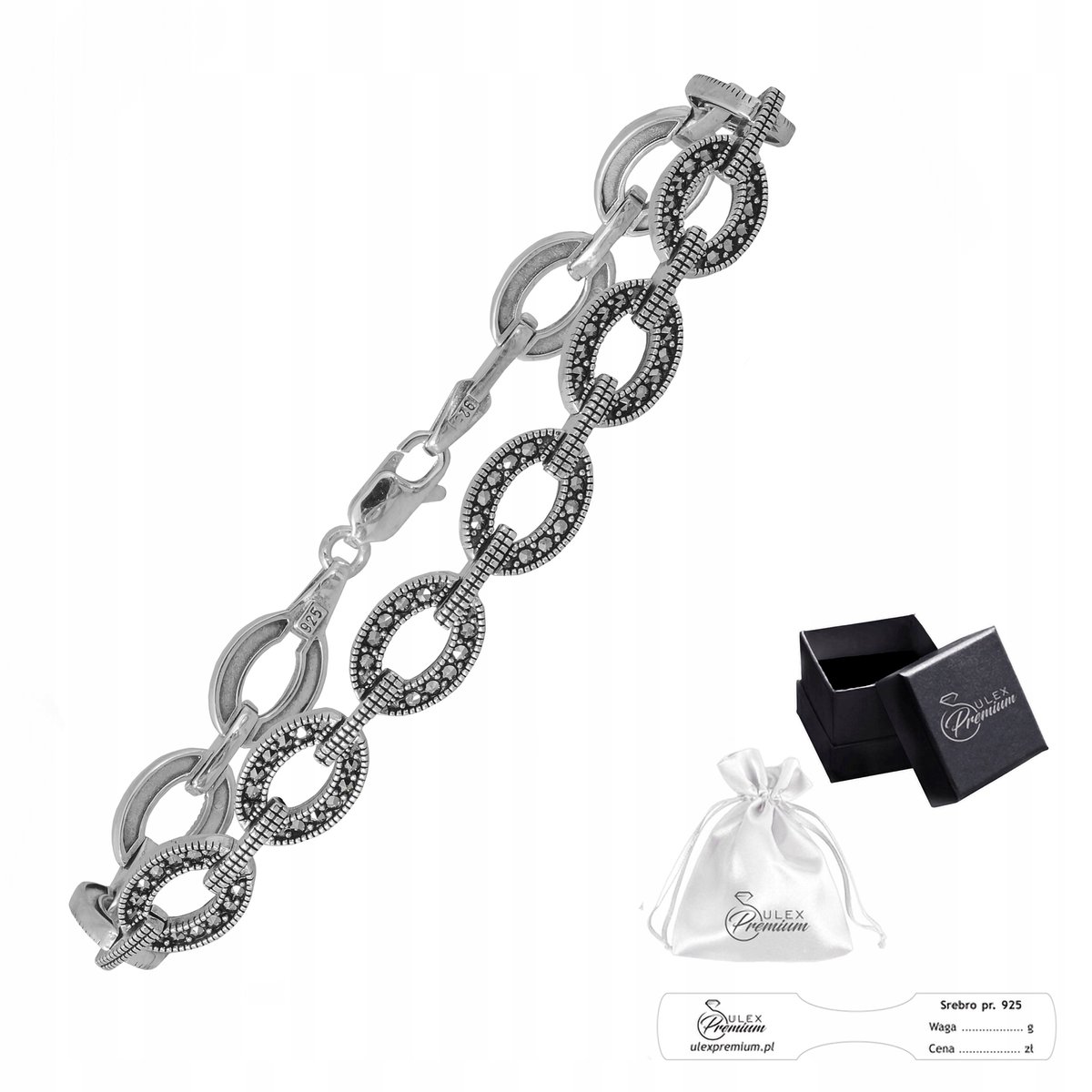 Bransoletka Srebrna pr. 925 Elegancka Markazytowa Bransoletka dla Niej