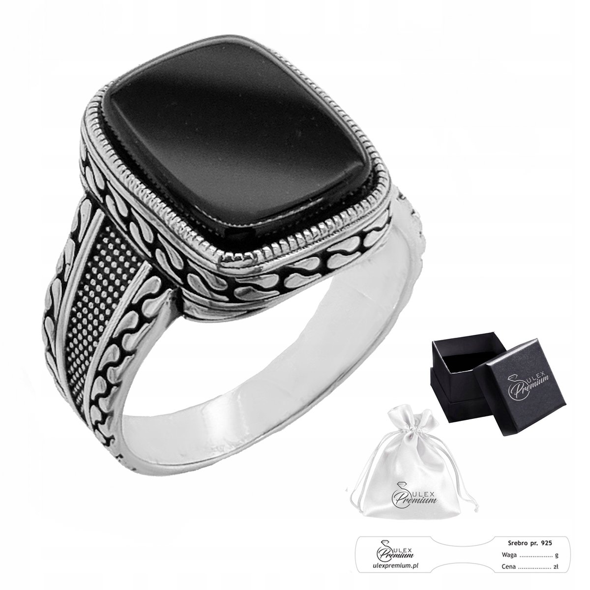 Męski Sygnet Srebrny pr. 925 Pierścień z Onyksem dla Niego Prezent r. 17