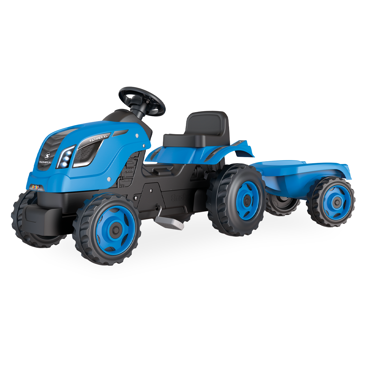 SMOBY Traktor XL Niebieski na Pedały z Przyczepką