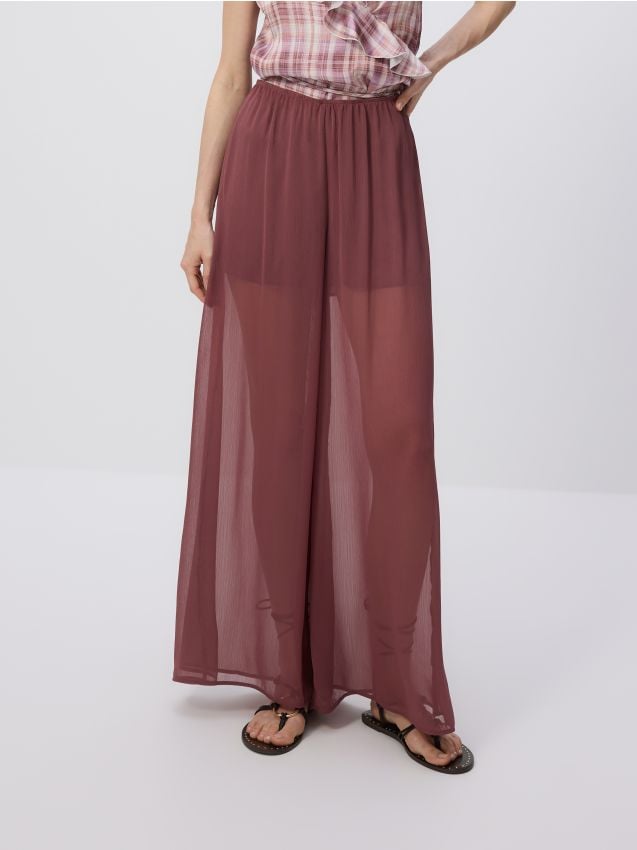 Reserved - Szyfonowe spodnie - burgundowy