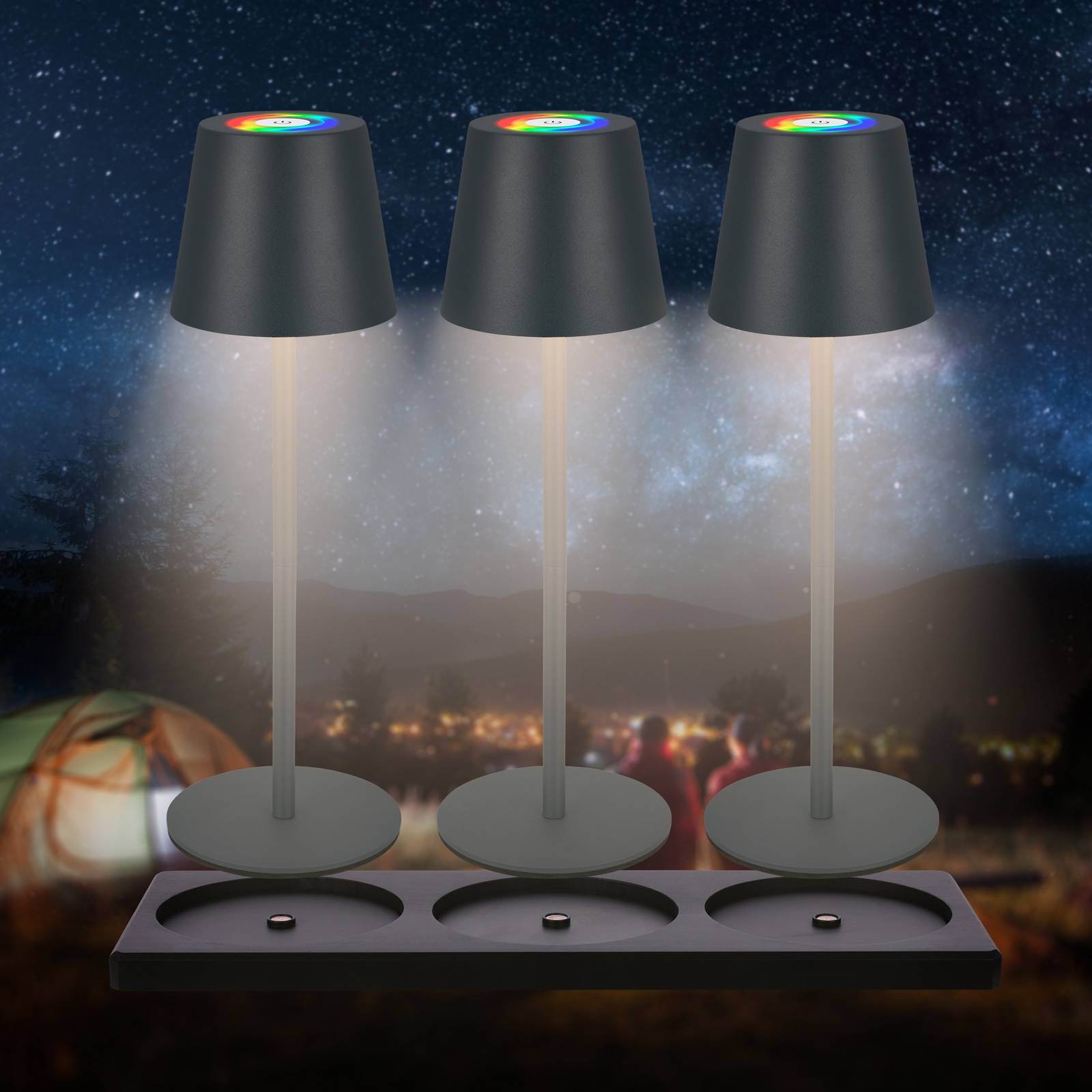 Briloner Lampy stołowe LED Cilano, antracyt, stacja ładująca, zestaw