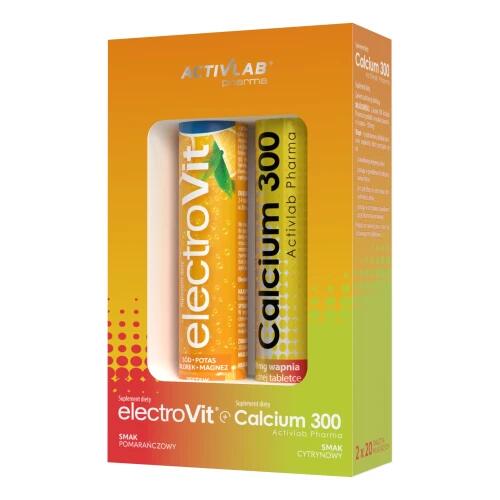 Suplement diety, ACTIVLAB PHARMA Zestaw ElectroVit pomarańczowy, 20tabl. mus. + Calcium 300 cytrynowy, 20tabl. mus.