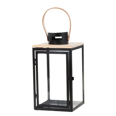 Lampion MY HOME Dark Leather 16 x 16 x 30 cm Czarno-beżowy