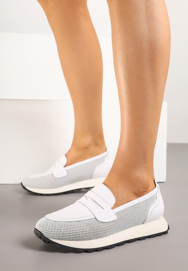Białe Skórzane Półbuty Mokasyny Aroti