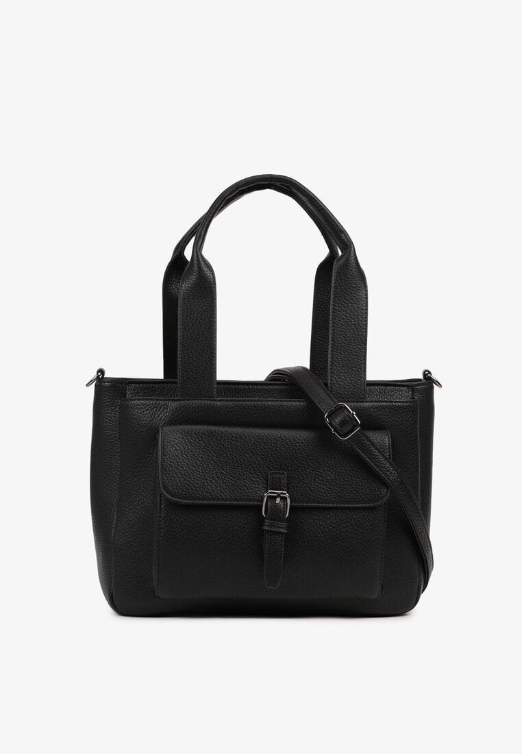 Czarna Torebka Shopperka z Kieszonką z Klamrą i Dodatkowym Paskiem Koladoria