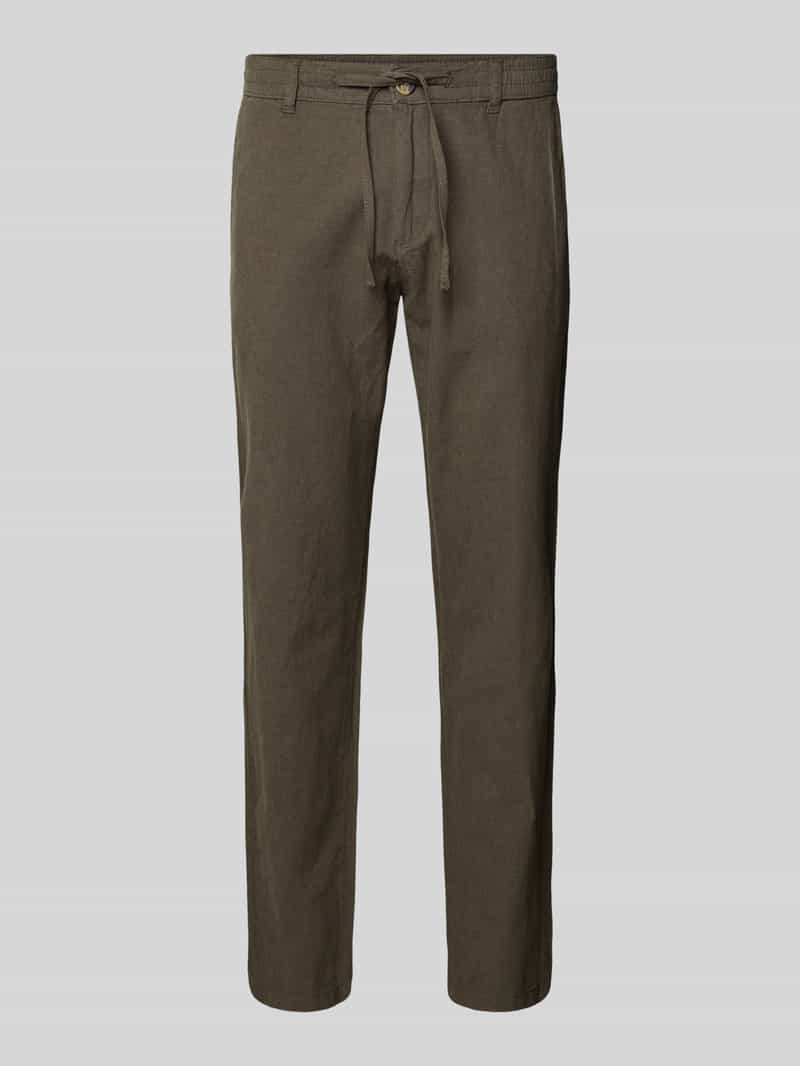 Spodnie lniane o kroju tapered fit z elastycznym pasem