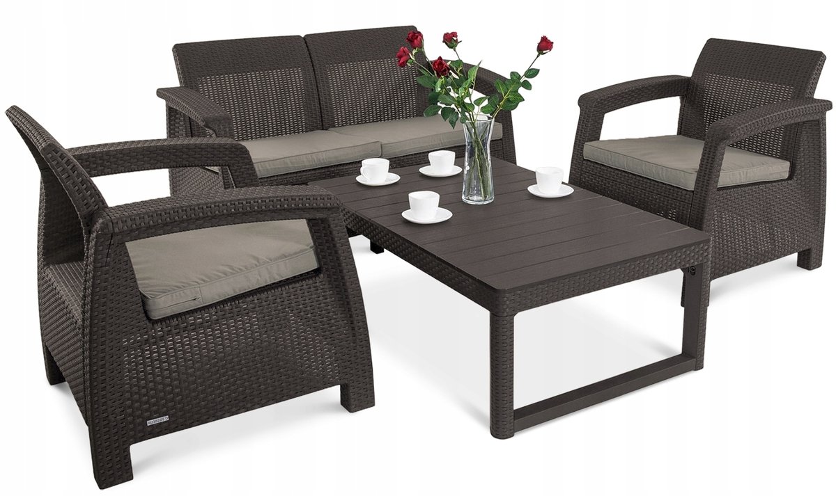 ZESTAW MEBLI OGRODOWYCH tarasowych CORFU MAX 2 BRĄZOWY 4 el