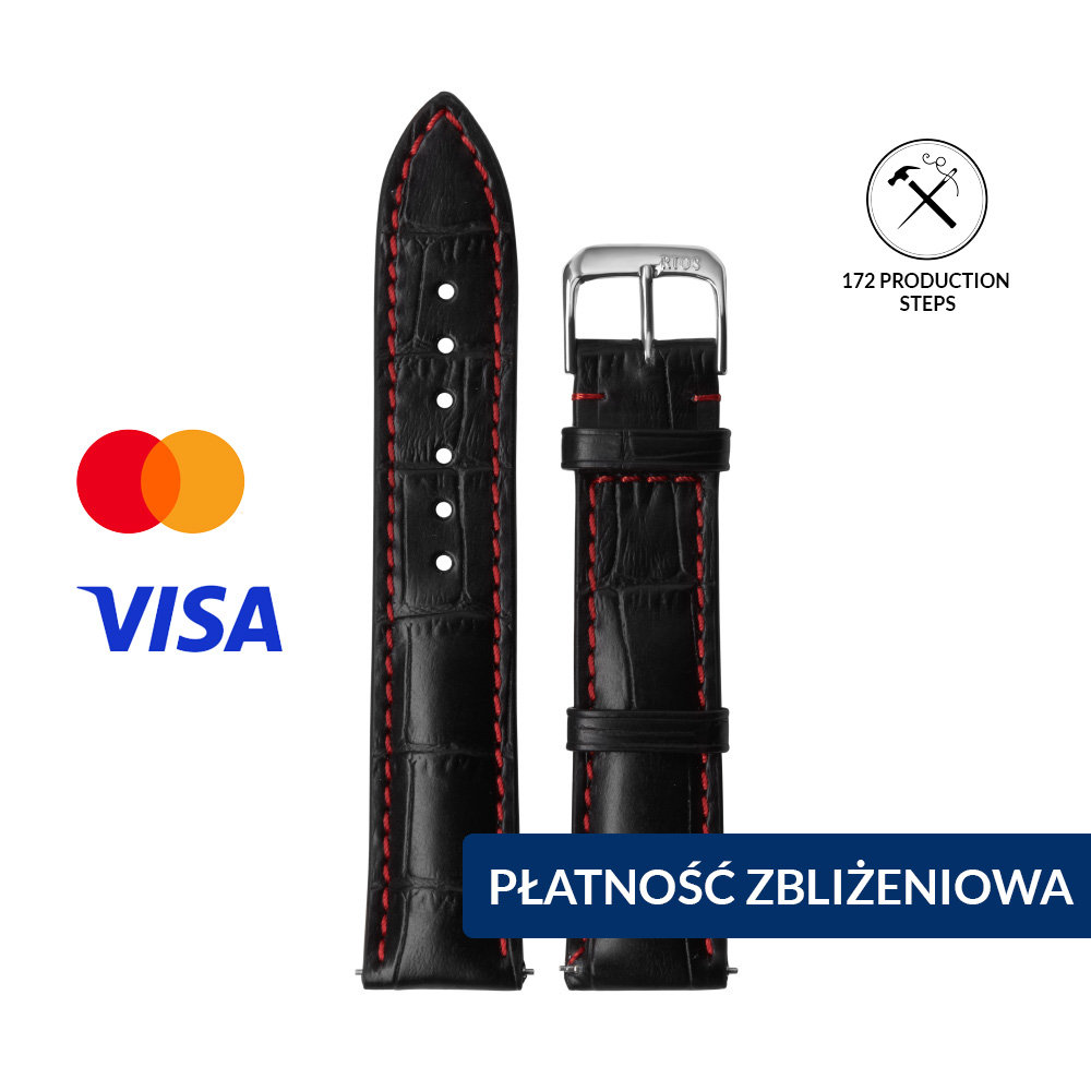 INVIS STRAP KYIV RED 20mm – Pasek do zegarka z NFC i płatnościami zbliżeniowymi Tłoczona łuska aligatora Certyfikat Mastercard i Visa Ręcznie ..
