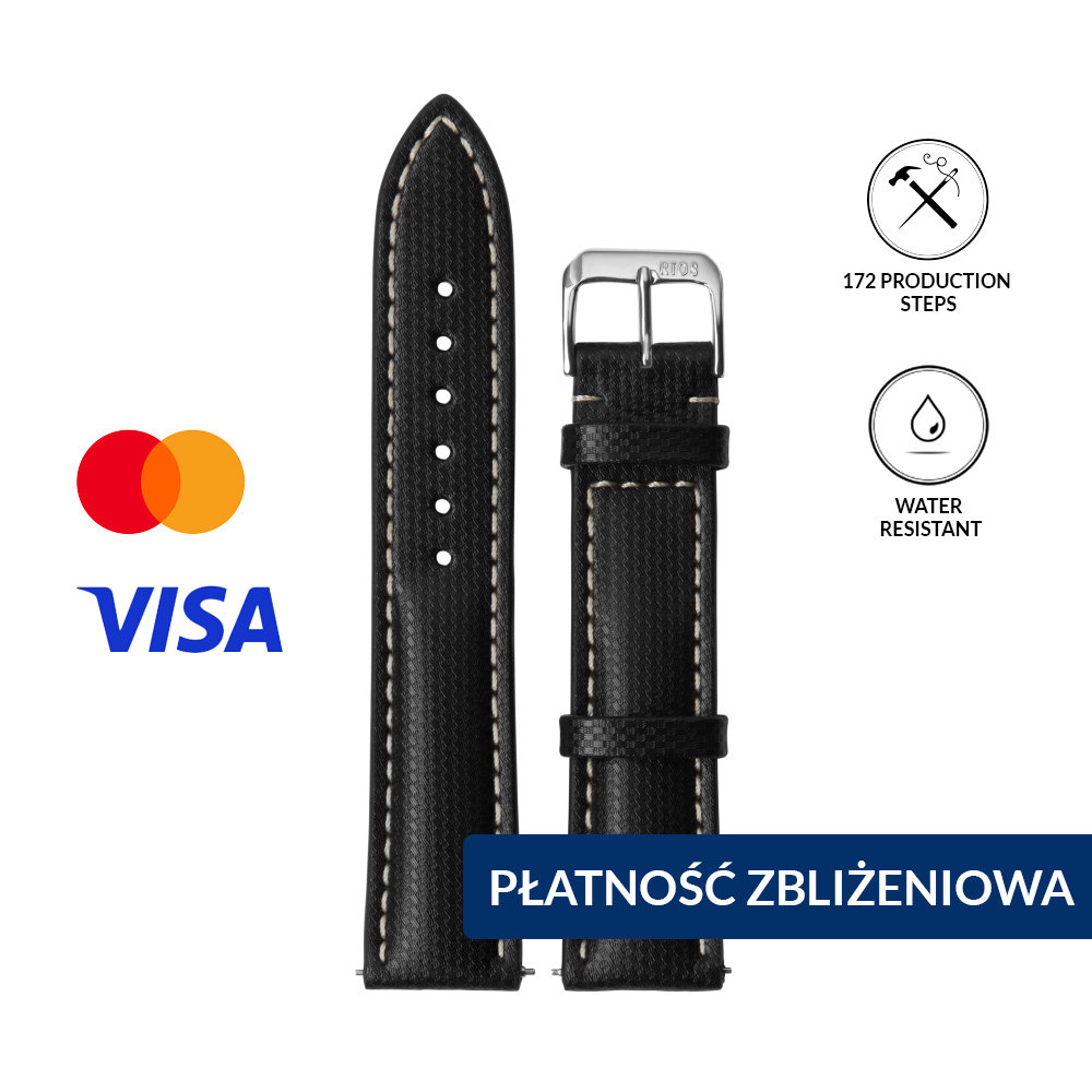 INVIS STRAP NEXT BLACK 20mm – Pasek do zegarka z NFC i płatnościami zbliżeniowymi Wodoodporny materiał balistyczny Certyfikat Mastercard i Visa ..