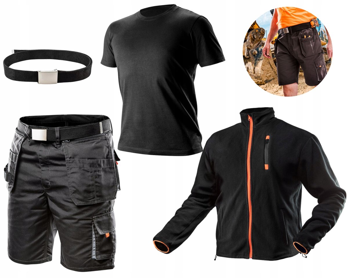 NEO Krótkie Spodenki Robocze + Polar Roboczy + T-Shirt, Komplet BHP na Lato