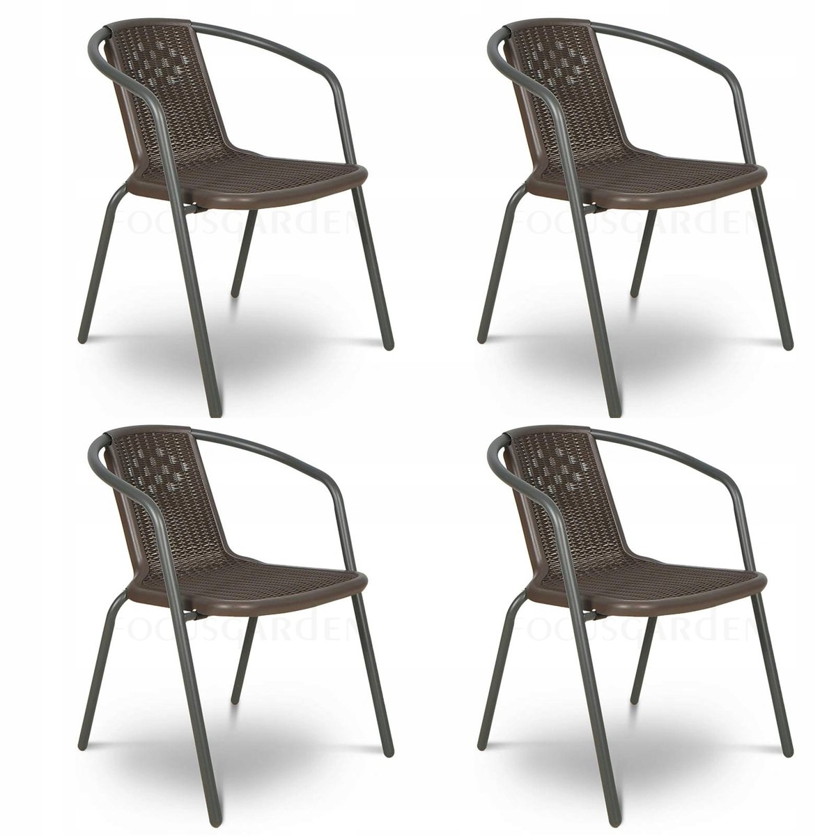 Zestaw KRZESEŁ Krzesło Ogrodowe SIMPLE Brązowy na Taras metal Komplet 4 szt