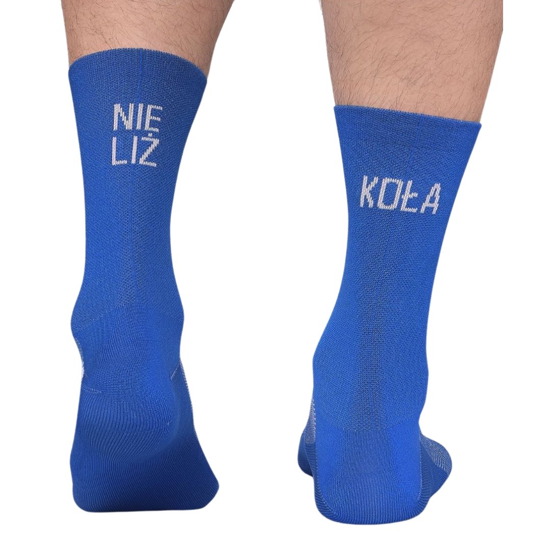 Skarpety rowerowe, kolarskie Todo Cycling Pro NIE LIŻ KOŁA niebieskie, szosowe, termoaktywne, 35-38