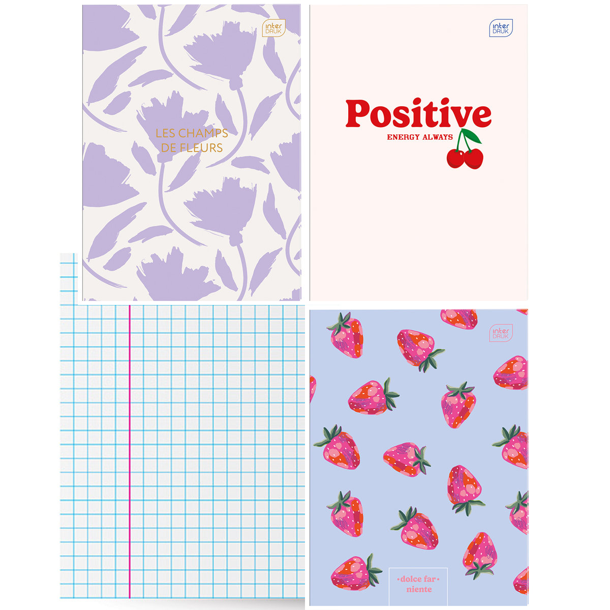 3X ZESZYT A4, 60 KARTEK, KRATKA Z MARGINESEM, DLA DZIEWCZYNKI, INTERDRUK