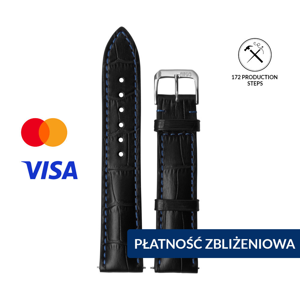 INVIS STRAP KYIV NAVY 20mm – Pasek do zegarka z NFC i płatnościami zbliżeniowymi Tłoczona łuska aligatora Certyfikat Mastercard i Visa Ręcznie..