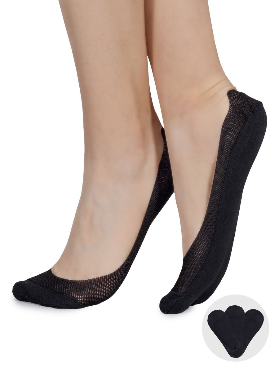 Skarpety stopki damskie balerinki z bawełnianymi palcami czarne 3PAK 36-41 YOCLUB