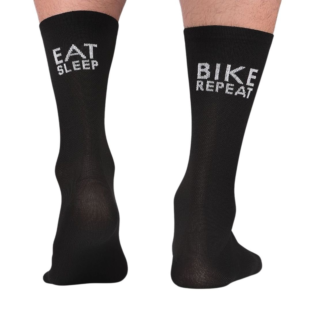Profesjonalne skarpetki kolarskie TODO Cycling Pro - wytrzymałe, oddychające z napisem Eat Sleep Bike Repeat, 47-50