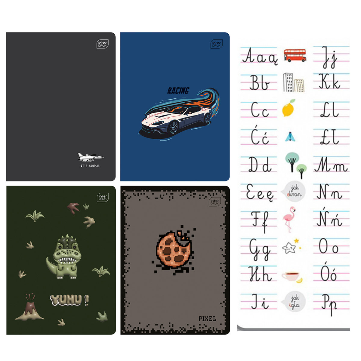 4X Zeszyt A5 Do Nauki Pisania Dla Chłopca, 16 Kartek, W Trzy Linie + Ściagawka