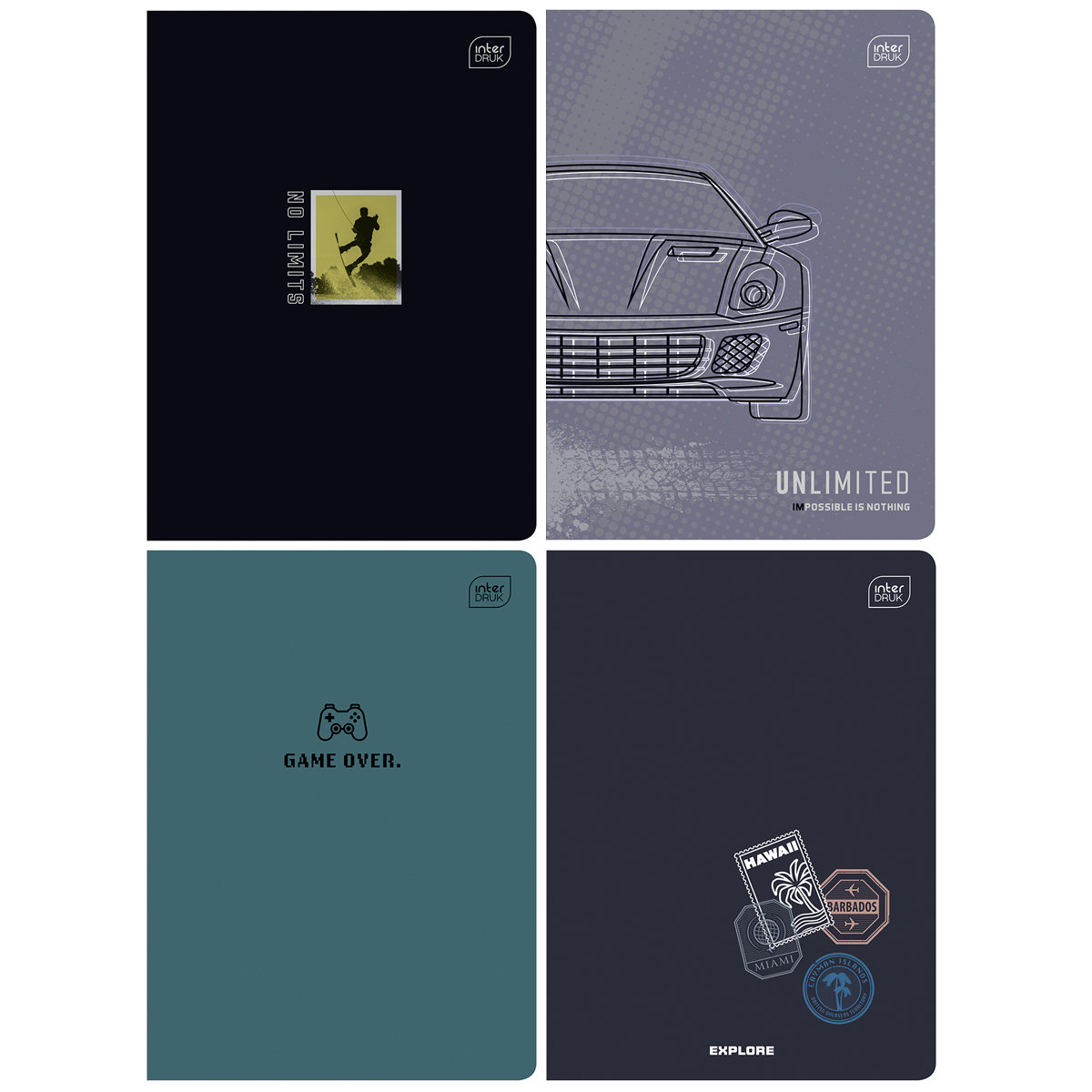 4X Zeszyt A5, 60 Kartek, Linia Z Marginesem, Dla Chłopca, Interdruk Unlimited