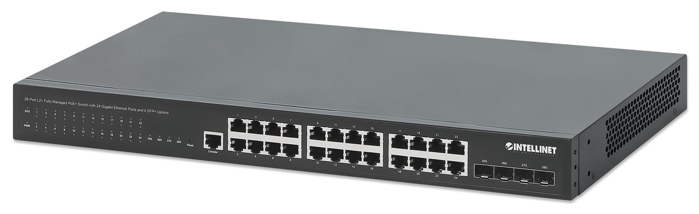 Intellinet 561846 łącza sieciowe Zarządzany L2+ Gigabit Ethernet (10/100/1000) Obsługa PoE 1U Czarny
