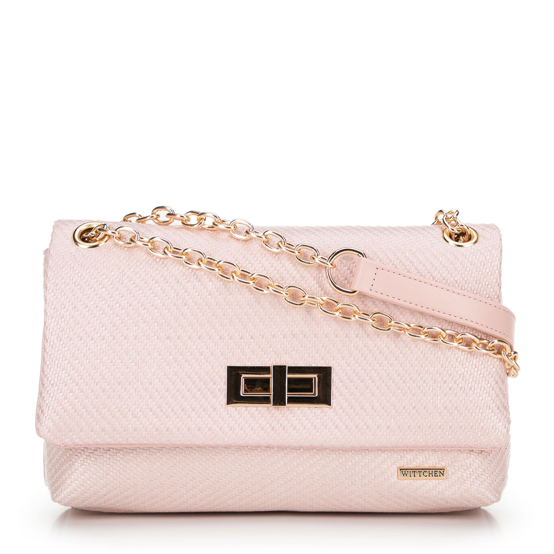 Damska crossbody z plecionki na łańcuszku różowa