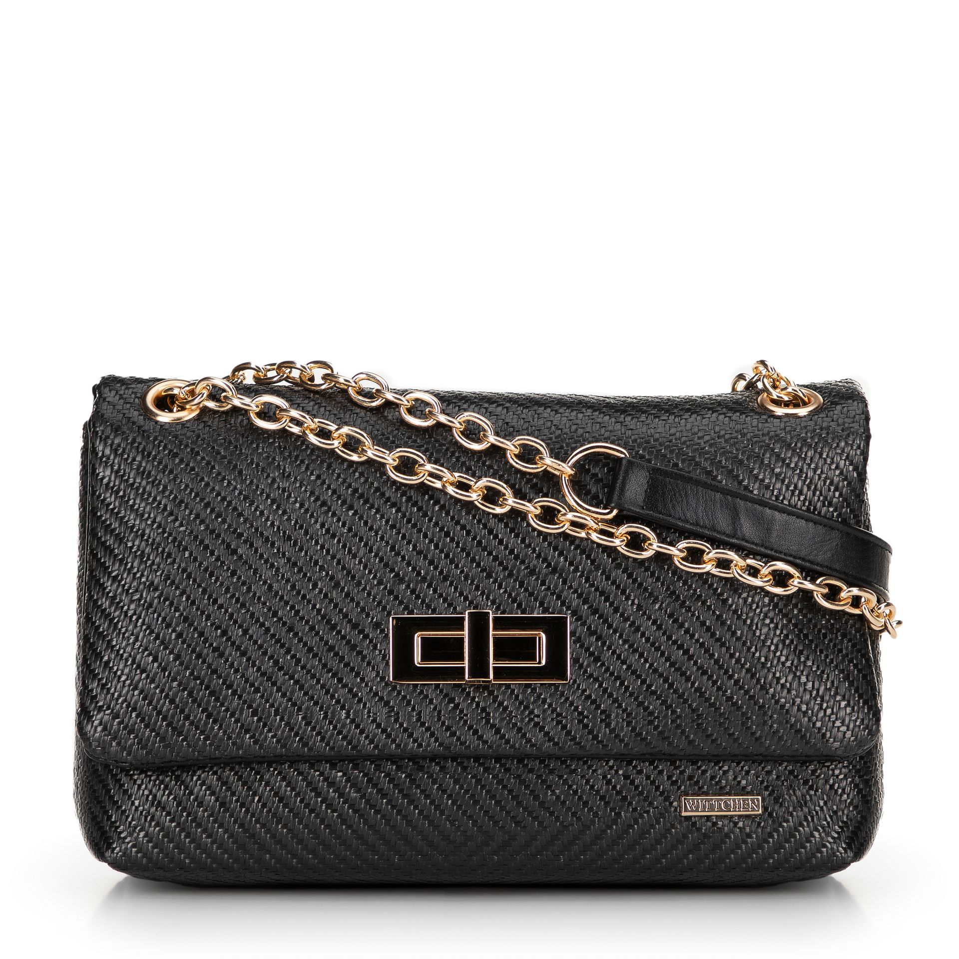 Damska crossbody z plecionki na łańcuszku czarna