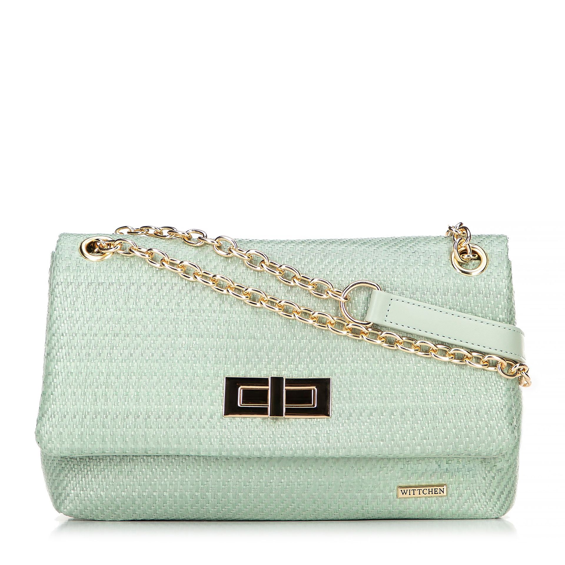 Damska crossbody z plecionki na łańcuszku zielona